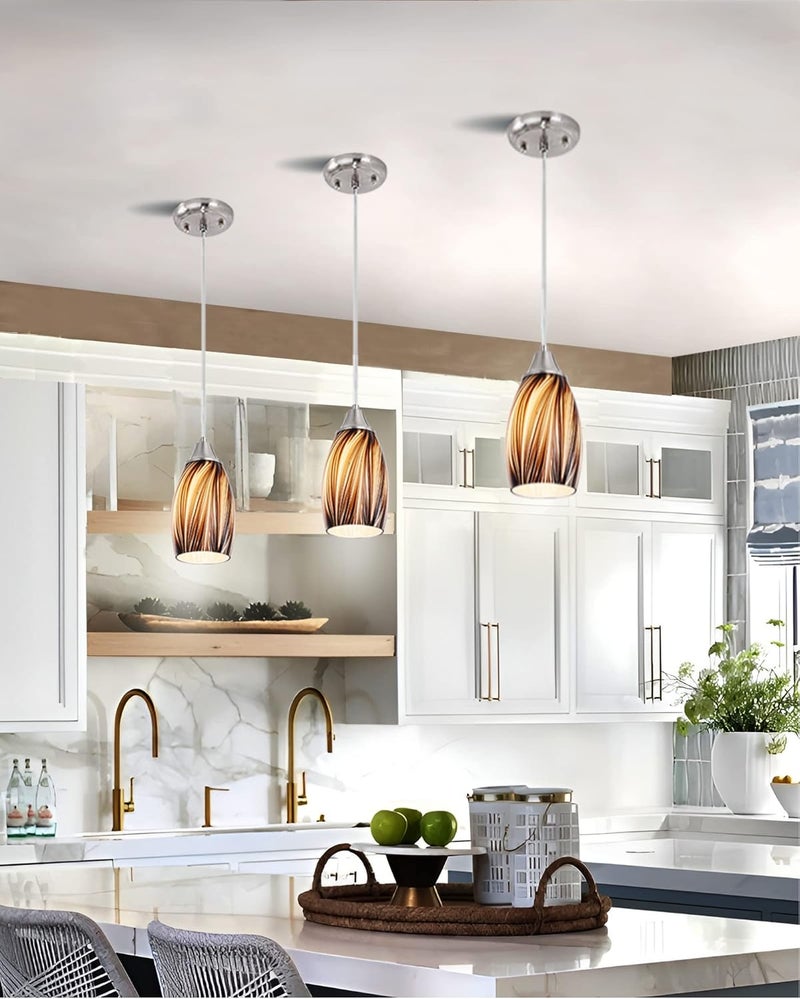karyfine Mini Pendant Lights Kitchen Island,Blown Art Glass Pendant Light Fixtures with Brush Nickel Finish Coffee Brown Hanging Lamp Shade for Kitchen Over Sink,Hallway,Bathroom Dining Room - Image 4